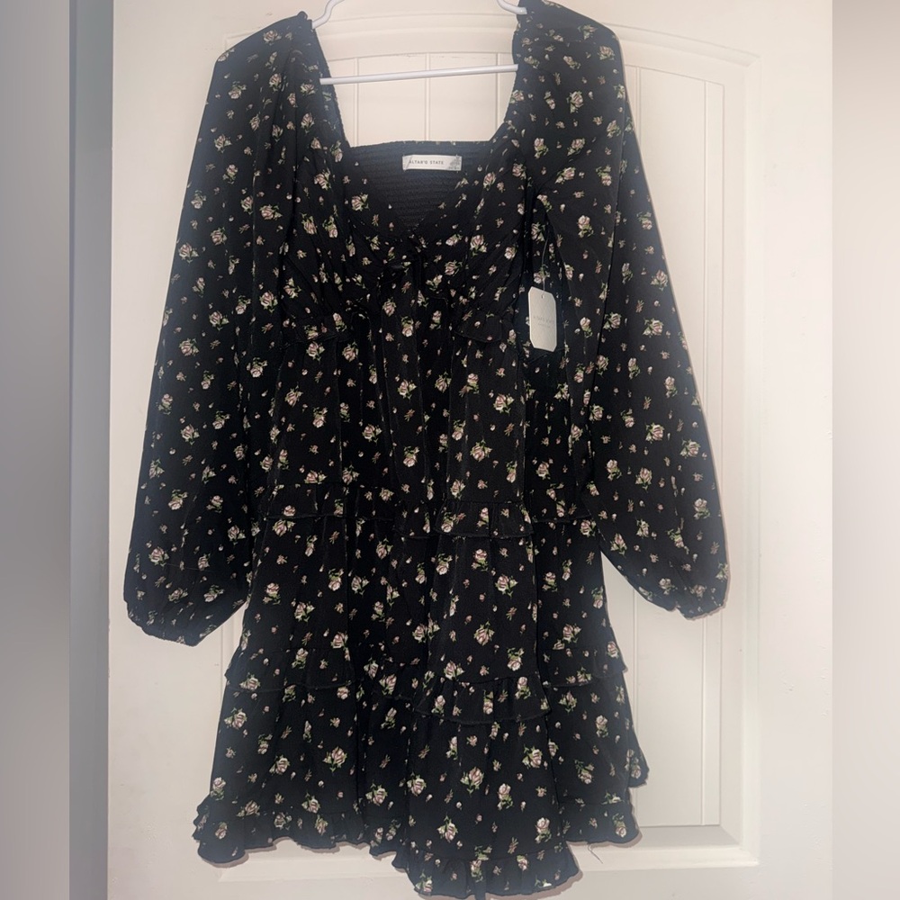 Altar'd State Black Dress with Pink Floral Design